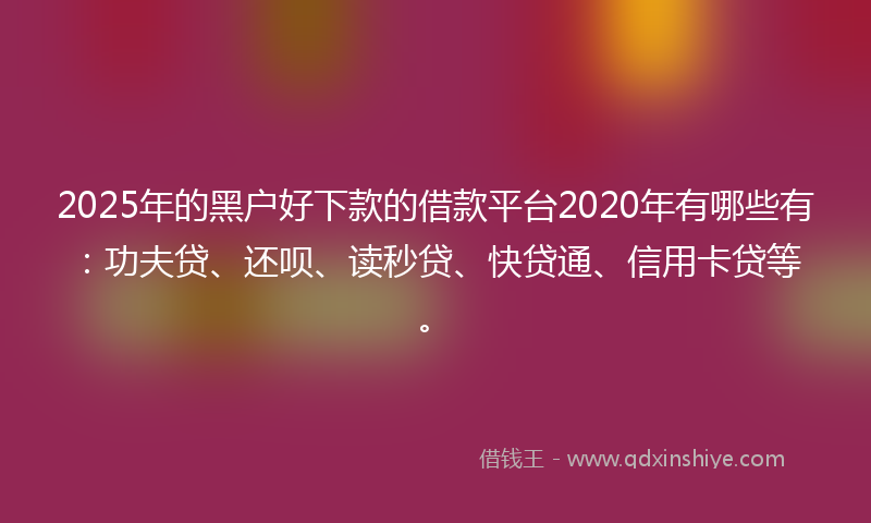 2025年的黑户好下款的借款平台2020年有哪些有：功夫贷、还呗、读秒贷、快贷通、信用卡贷等。