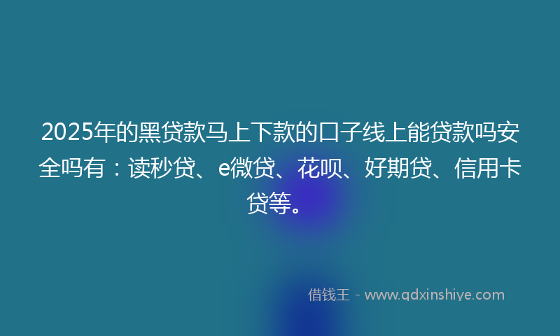 2025年的黑贷款马上下款的口子线上能贷款吗安全吗有：读秒贷、e微贷、花呗、好期贷、信用卡贷等。