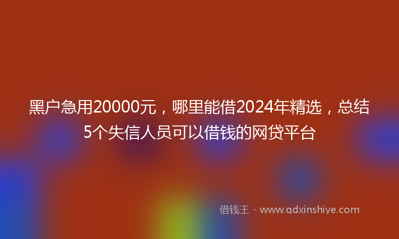 黑户急用20000元，哪里能借2024年精选，总结5个失信人员可以借钱的网贷平台