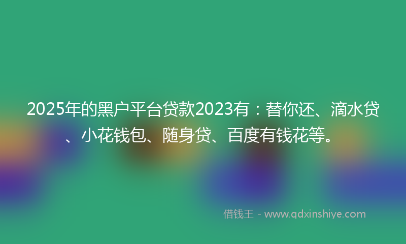 2025年的黑户平台贷款2023有：替你还、滴水贷、小花钱包、随身贷、百度有钱花等。