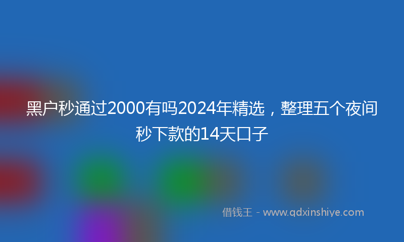 黑户秒通过2000有吗2024年精选，整理五个夜间秒下款的14天口子