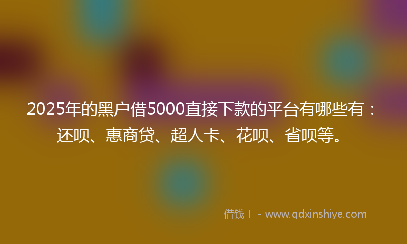 2025年的黑户借5000直接下款的平台有哪些有：还呗、惠商贷、超人卡、花呗、省呗等。