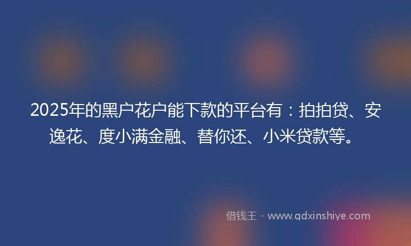 2025年的黑户花户能下款的平台有：拍拍贷、安逸花、度小满金融、替你还、小米贷款等。