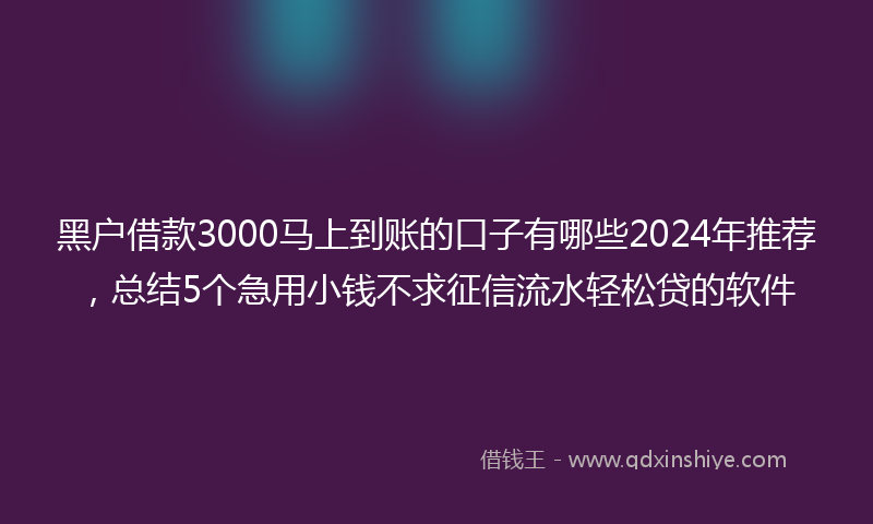 黑户借款3000马上到账的口子有哪些2024年推荐，总结5个急用小钱不求征信流水轻松贷的软件