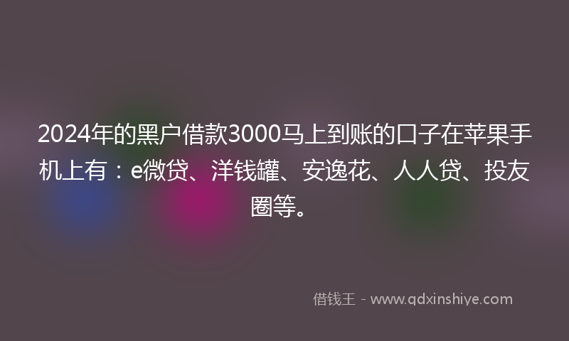 2024年的黑户借款3000马上到账的口子在苹果手机上有：e微贷、洋钱罐、安逸花、人人贷、投友圈等。