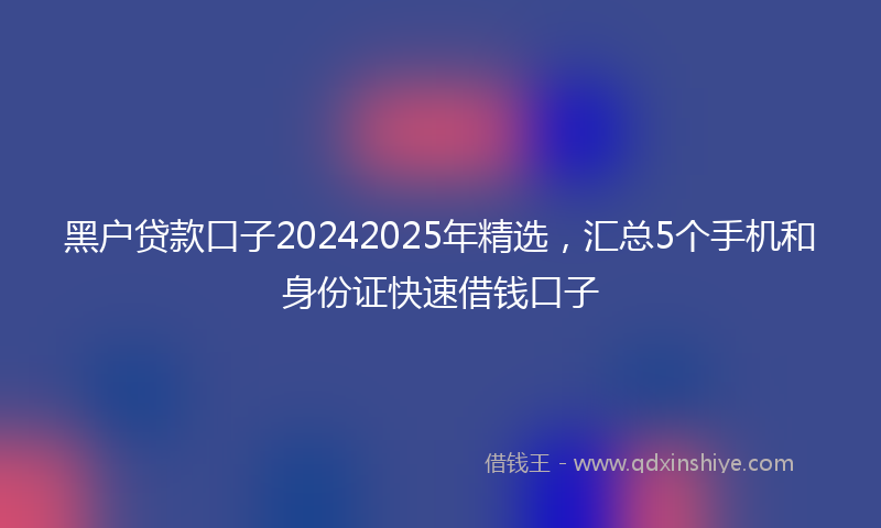 黑户贷款口子20242025年精选，汇总5个手机和身份证快速借钱口子