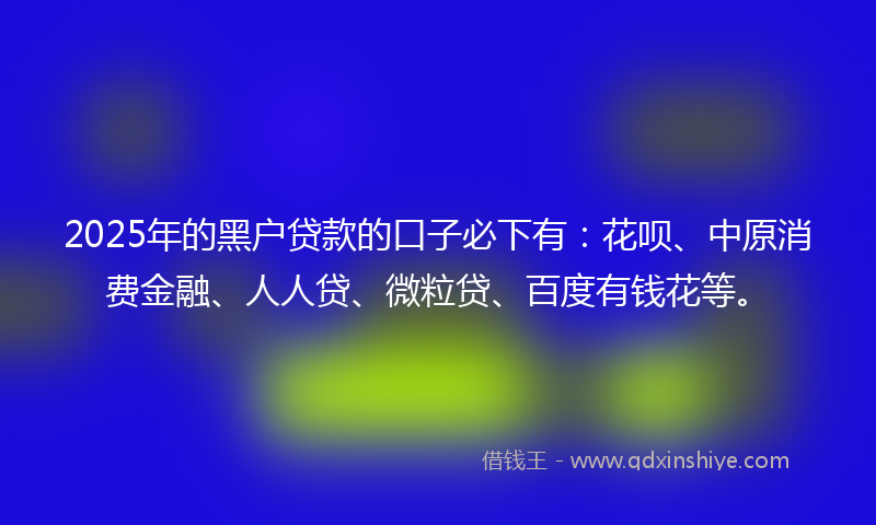 2025年的黑户贷款的口子必下有：花呗、中原消费金融、人人贷、微粒贷、百度有钱花等。