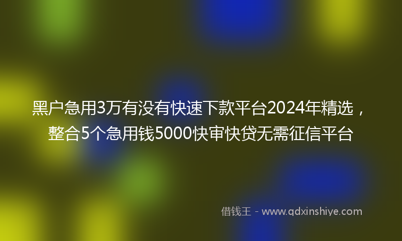 黑户急用3万有没有快速下款平台2024年精选，整合5个急用钱5000快审快贷无需征信平台