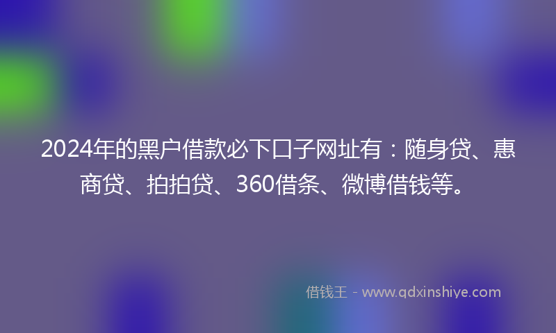2024年的黑户借款必下口子网址有：随身贷、惠商贷、拍拍贷、360借条、微博借钱等。