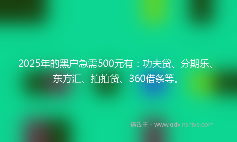 2025年的黑户急需500元有：功夫贷、分期乐、东方汇、拍拍贷、360借条等。
