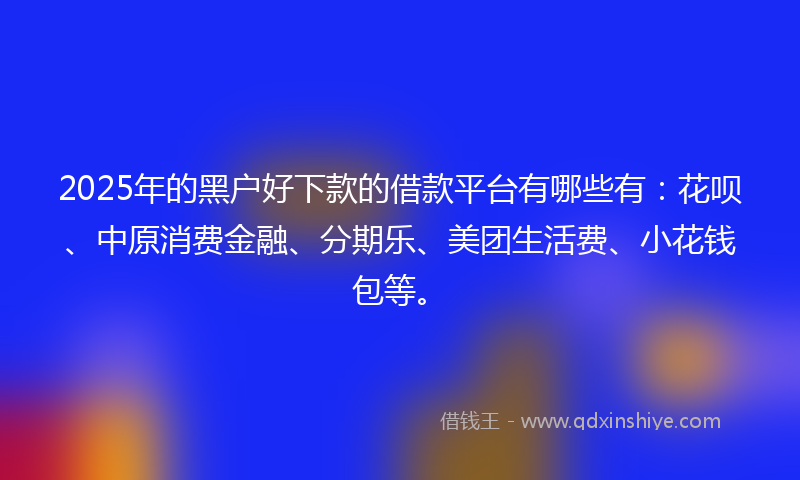 2025年的黑户好下款的借款平台有哪些有：花呗、中原消费金融、分期乐、美团生活费、小花钱包等。