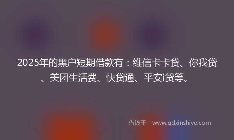 2025年的黑户短期借款有：维信卡卡贷、你我贷、美团生活费、快贷通、平安i贷等。