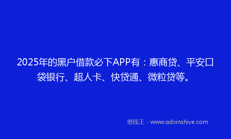 2025年的黑户借款必下APP有：惠商贷、平安口袋银行、超人卡、快贷通、微粒贷等。