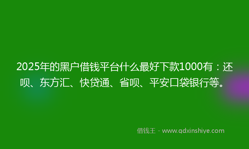 2025年的黑户借钱平台什么最好下款1000有：还呗、东方汇、快贷通、省呗、平安口袋银行等。