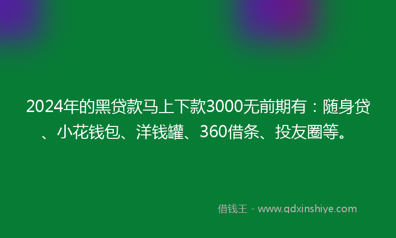 2024年的黑贷款马上下款3000无前期有：随身贷、小花钱包、洋钱罐、360借条、投友圈等。
