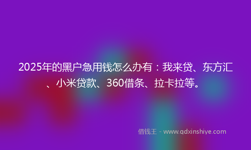 2025年的黑户急用钱怎么办有：我来贷、东方汇、小米贷款、360借条、拉卡拉等。
