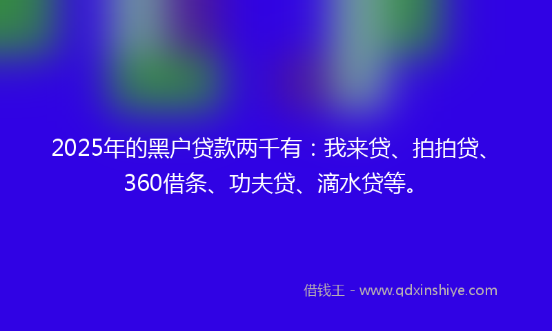 2025年的黑户贷款两千有：我来贷、拍拍贷、360借条、功夫贷、滴水贷等。