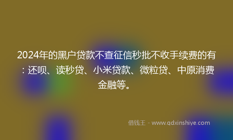 2024年的黑户贷款不查征信秒批不收手续费的有：还呗、读秒贷、小米贷款、微粒贷、中原消费金融等。