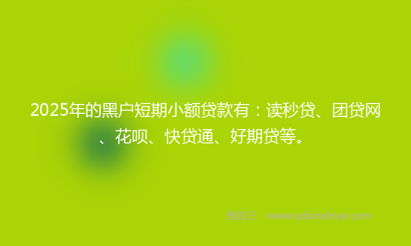 2025年的黑户短期小额贷款有：读秒贷、团贷网、花呗、快贷通、好期贷等。