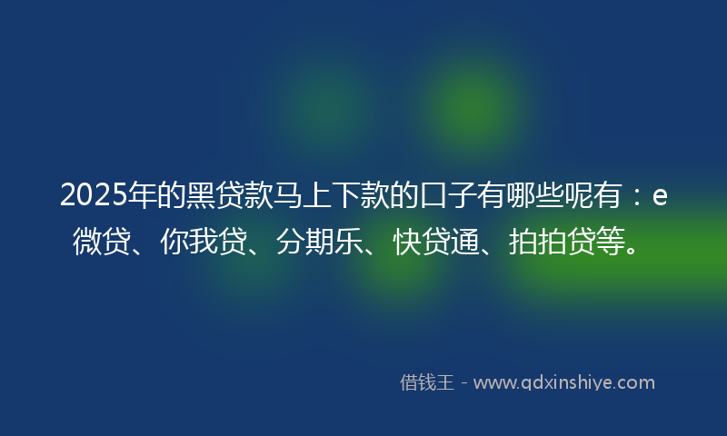 2025年的黑贷款马上下款的口子有哪些呢有：e微贷、你我贷、分期乐、快贷通、拍拍贷等。
