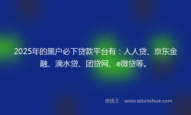 2025年的黑户必下贷款平台有：人人贷、京东金融、滴水贷、团贷网、e微贷等。
