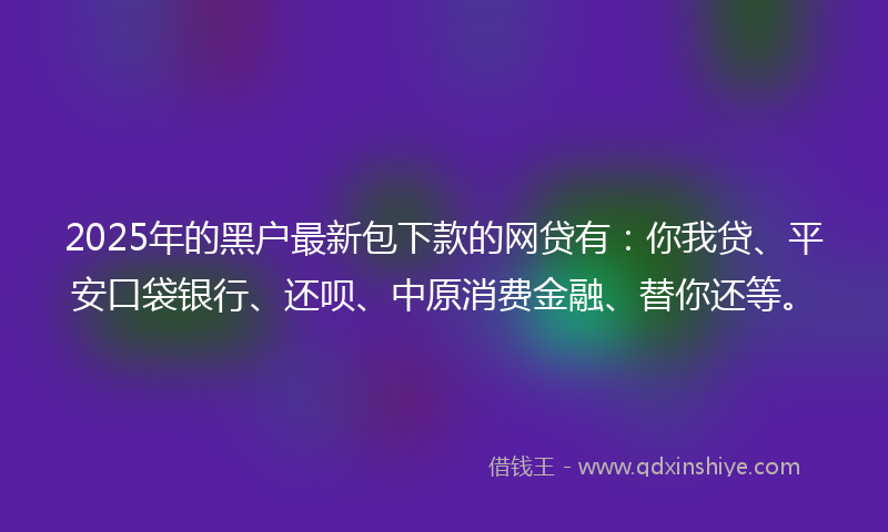 2025年的黑户最新包下款的网贷有：你我贷、平安口袋银行、还呗、中原消费金融、替你还等。