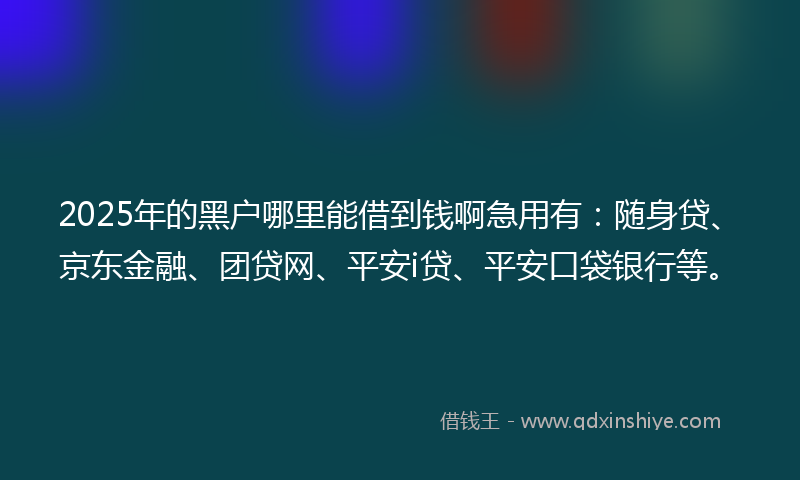 2025年的黑户哪里能借到钱啊急用有：随身贷、京东金融、团贷网、平安i贷、平安口袋银行等。