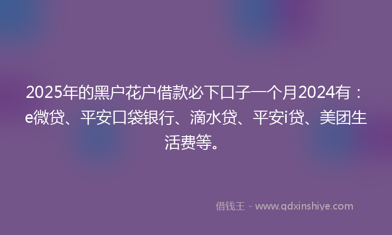 2025年的黑户花户借款必下口子一个月2024有：e微贷、平安口袋银行、滴水贷、平安i贷、美团生活费等。