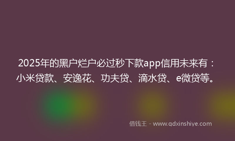 2025年的黑户烂户必过秒下款app信用未来有：小米贷款、安逸花、功夫贷、滴水贷、e微贷等。