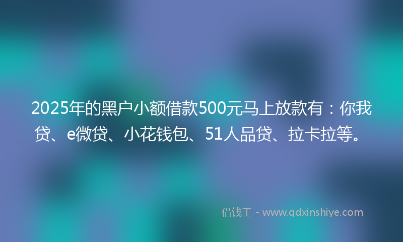 2025年的黑户小额借款500元马上放款有：你我贷、e微贷、小花钱包、51人品贷、拉卡拉等。