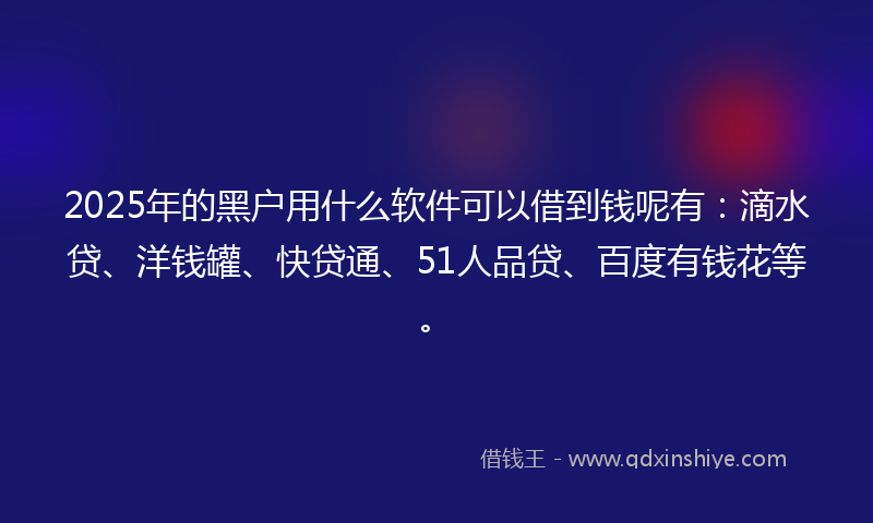 2025年的黑户用什么软件可以借到钱呢有：滴水贷、洋钱罐、快贷通、51人品贷、百度有钱花等。