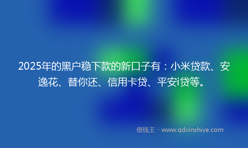 2025年的黑户稳下款的新口子有：小米贷款、安逸花、替你还、信用卡贷、平安i贷等。
