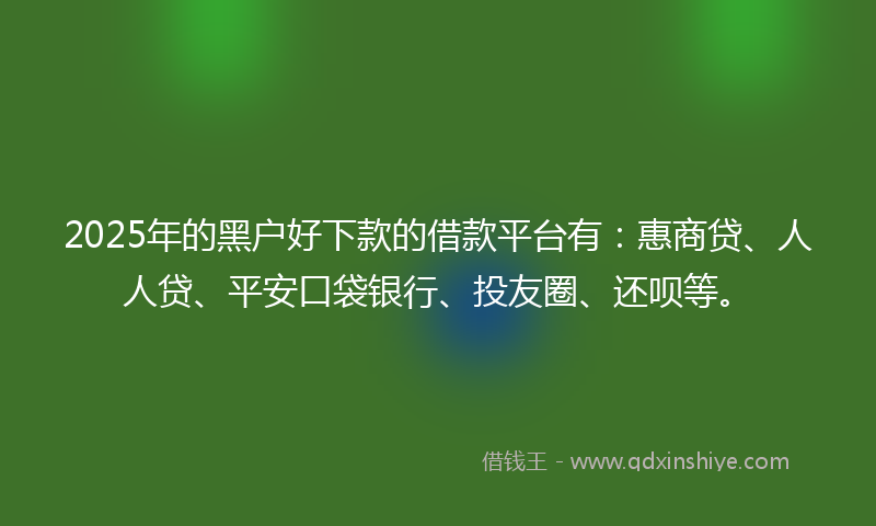 2025年的黑户好下款的借款平台有：惠商贷、人人贷、平安口袋银行、投友圈、还呗等。