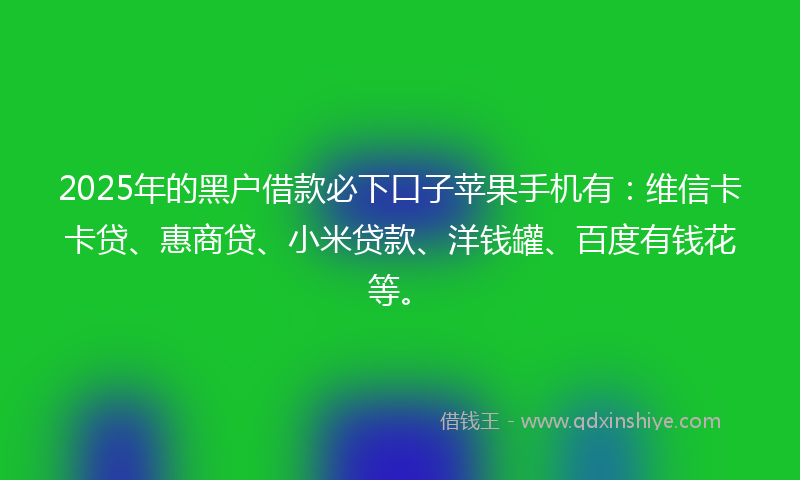 2025年的黑户借款必下口子苹果手机有：维信卡卡贷、惠商贷、小米贷款、洋钱罐、百度有钱花等。
