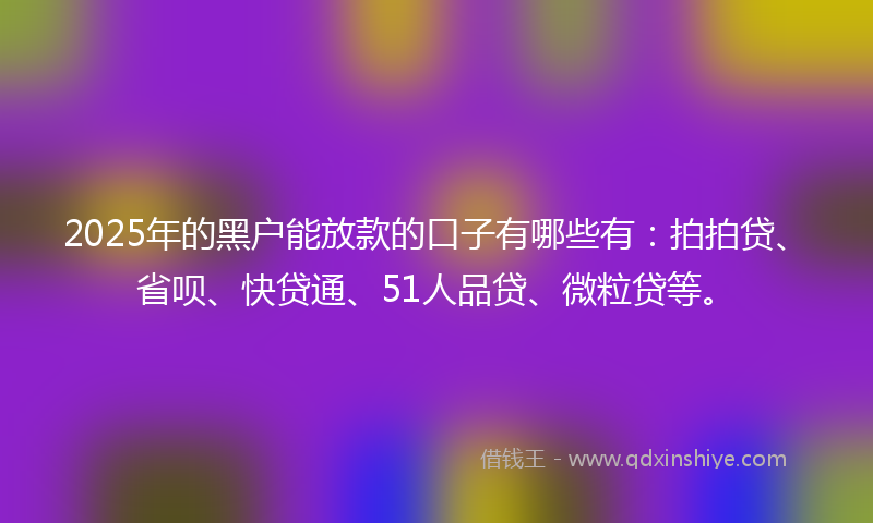2025年的黑户能放款的口子有哪些有：拍拍贷、省呗、快贷通、51人品贷、微粒贷等。