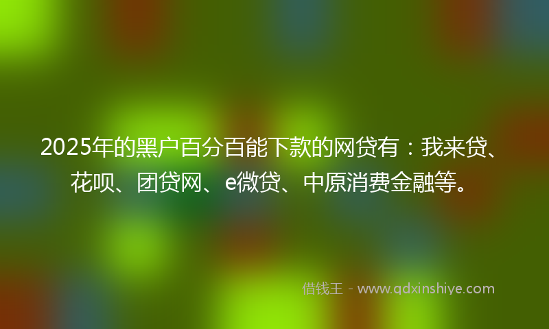2025年的黑户百分百能下款的网贷有：我来贷、花呗、团贷网、e微贷、中原消费金融等。