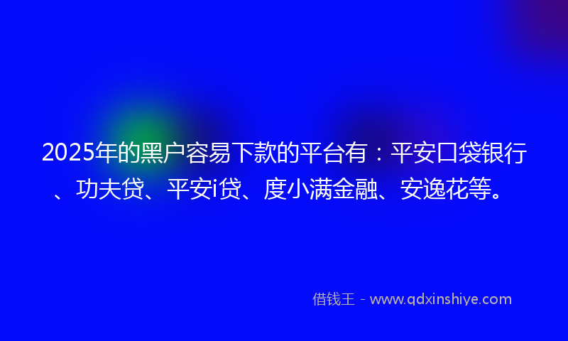 2025年的黑户容易下款的平台有：平安口袋银行、功夫贷、平安i贷、度小满金融、安逸花等。