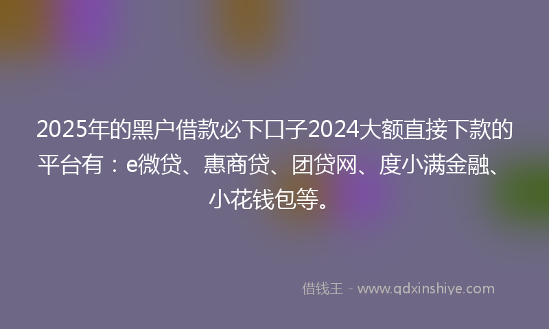 2025年的黑户借款必下口子2024大额直接下款的平台有：e微贷、惠商贷、团贷网、度小满金融、小花钱包等。