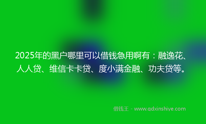 2025年的黑户哪里可以借钱急用啊有：融逸花、人人贷、维信卡卡贷、度小满金融、功夫贷等。