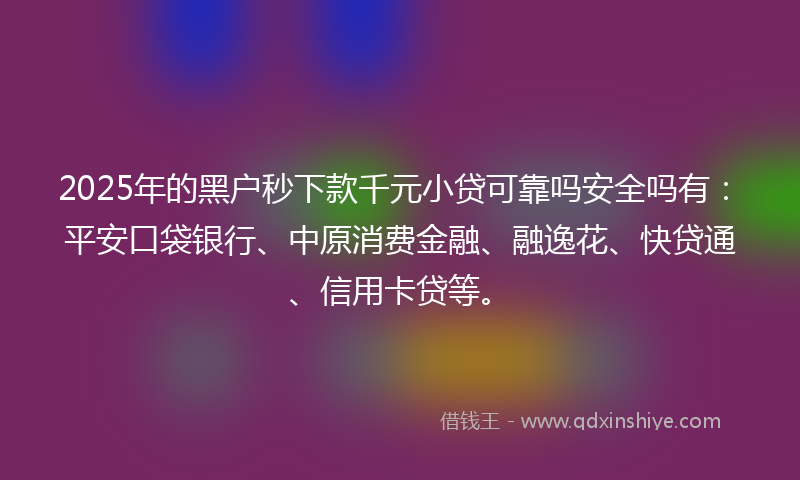 2025年的黑户秒下款千元小贷可靠吗安全吗有：平安口袋银行、中原消费金融、融逸花、快贷通、信用卡贷等。