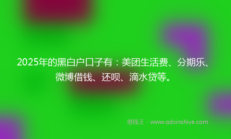 2025年的黑白户口子有：美团生活费、分期乐、微博借钱、还呗、滴水贷等。