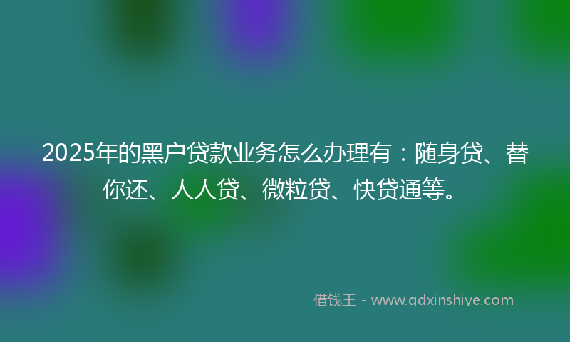 2025年的黑户贷款业务怎么办理有：随身贷、替你还、人人贷、微粒贷、快贷通等。