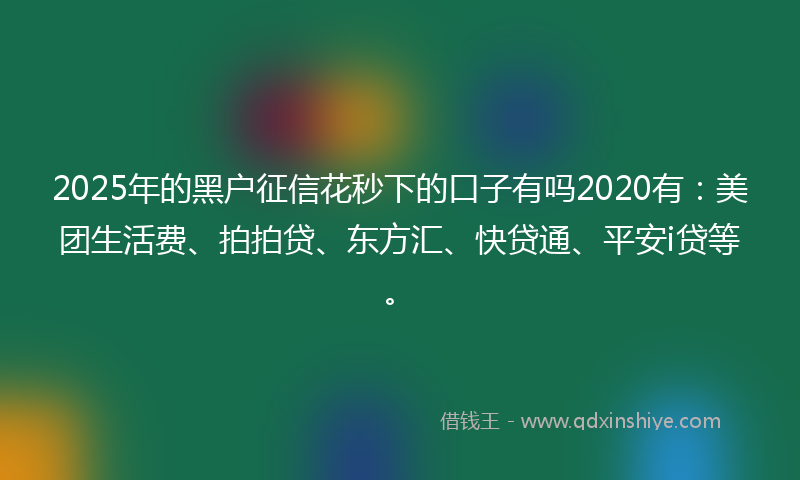 2025年的黑户征信花秒下的口子有吗2020有：美团生活费、拍拍贷、东方汇、快贷通、平安i贷等。