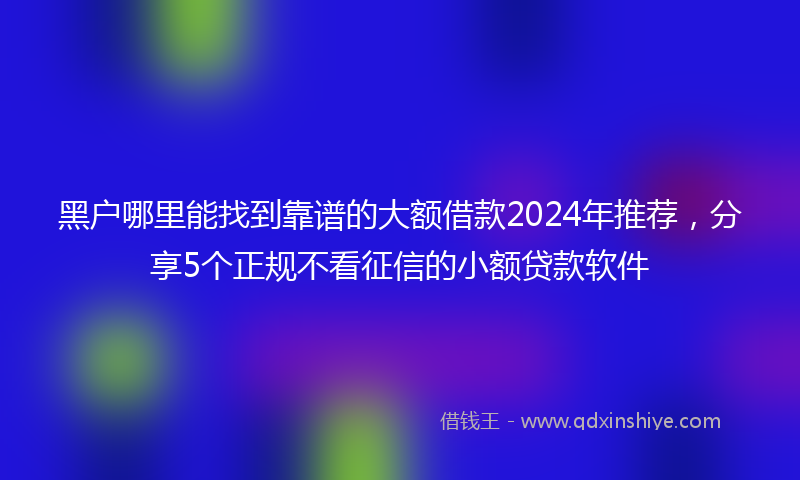 黑户哪里能找到靠谱的大额借款2024年推荐，分享5个正规不看征信的小额贷款软件