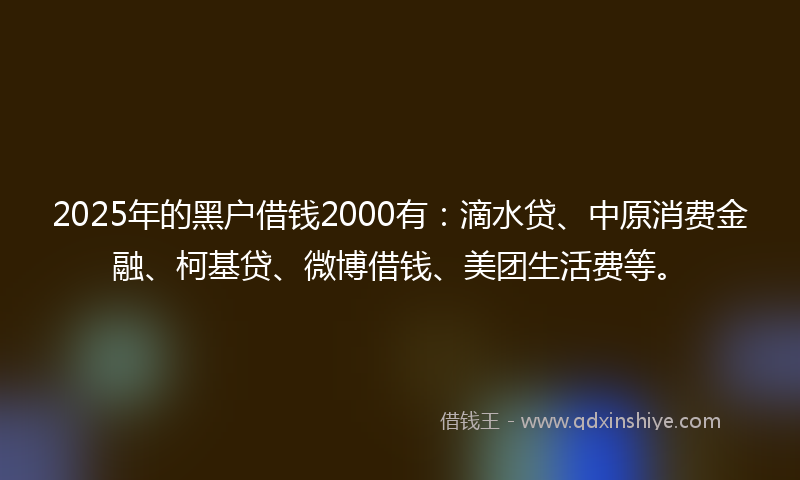 2025年的黑户借钱2000有：滴水贷、中原消费金融、柯基贷、微博借钱、美团生活费等。