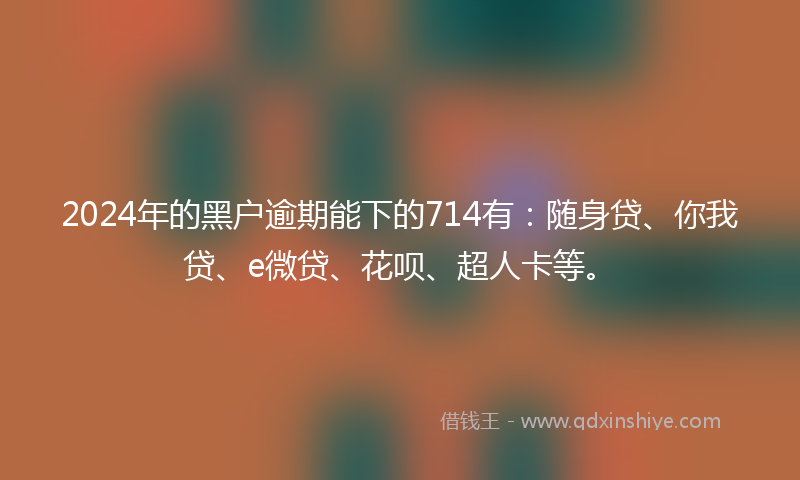 2024年的黑户逾期能下的714有：随身贷、你我贷、e微贷、花呗、超人卡等。