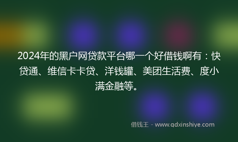 2024年的黑户网贷款平台哪一个好借钱啊有：快贷通、维信卡卡贷、洋钱罐、美团生活费、度小满金融等。