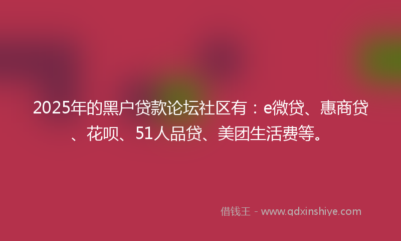 2025年的黑户贷款论坛社区有：e微贷、惠商贷、花呗、51人品贷、美团生活费等。
