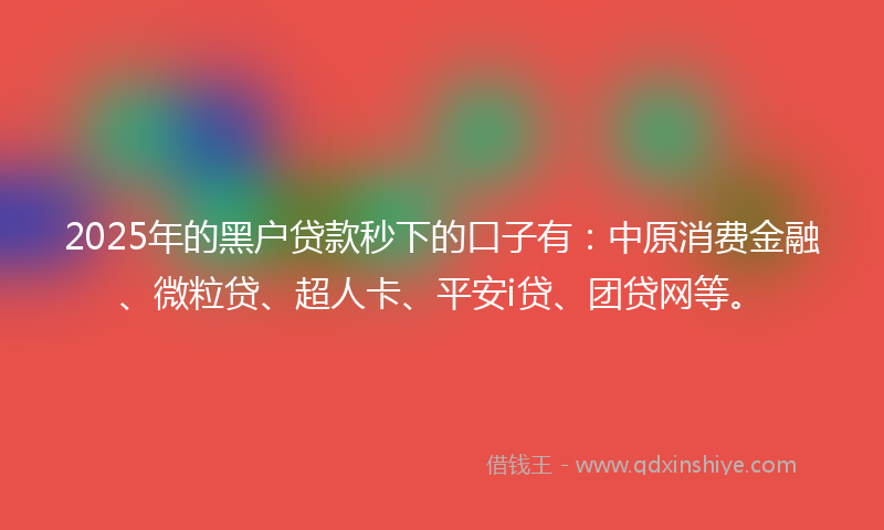 2025年的黑户贷款秒下的口子有：中原消费金融、微粒贷、超人卡、平安i贷、团贷网等。