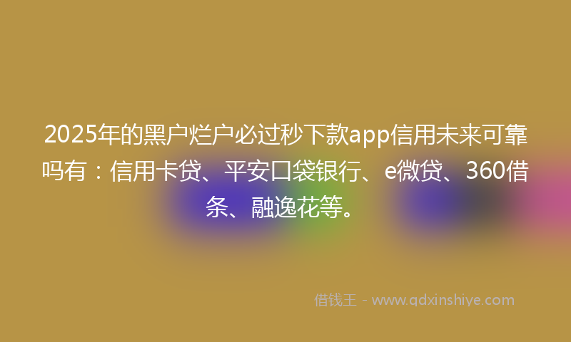 2025年的黑户烂户必过秒下款app信用未来可靠吗有：信用卡贷、平安口袋银行、e微贷、360借条、融逸花等。